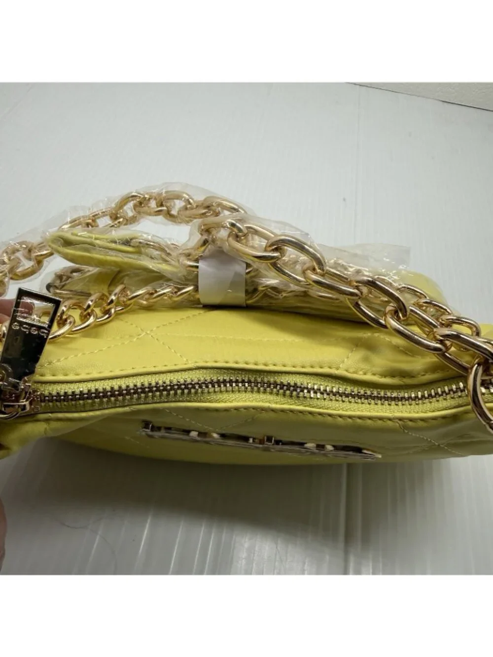 Bebe Gia Quilted Crossbody Bag OS Lemon Yellow Gold Chain Strap NWT Purse Bag